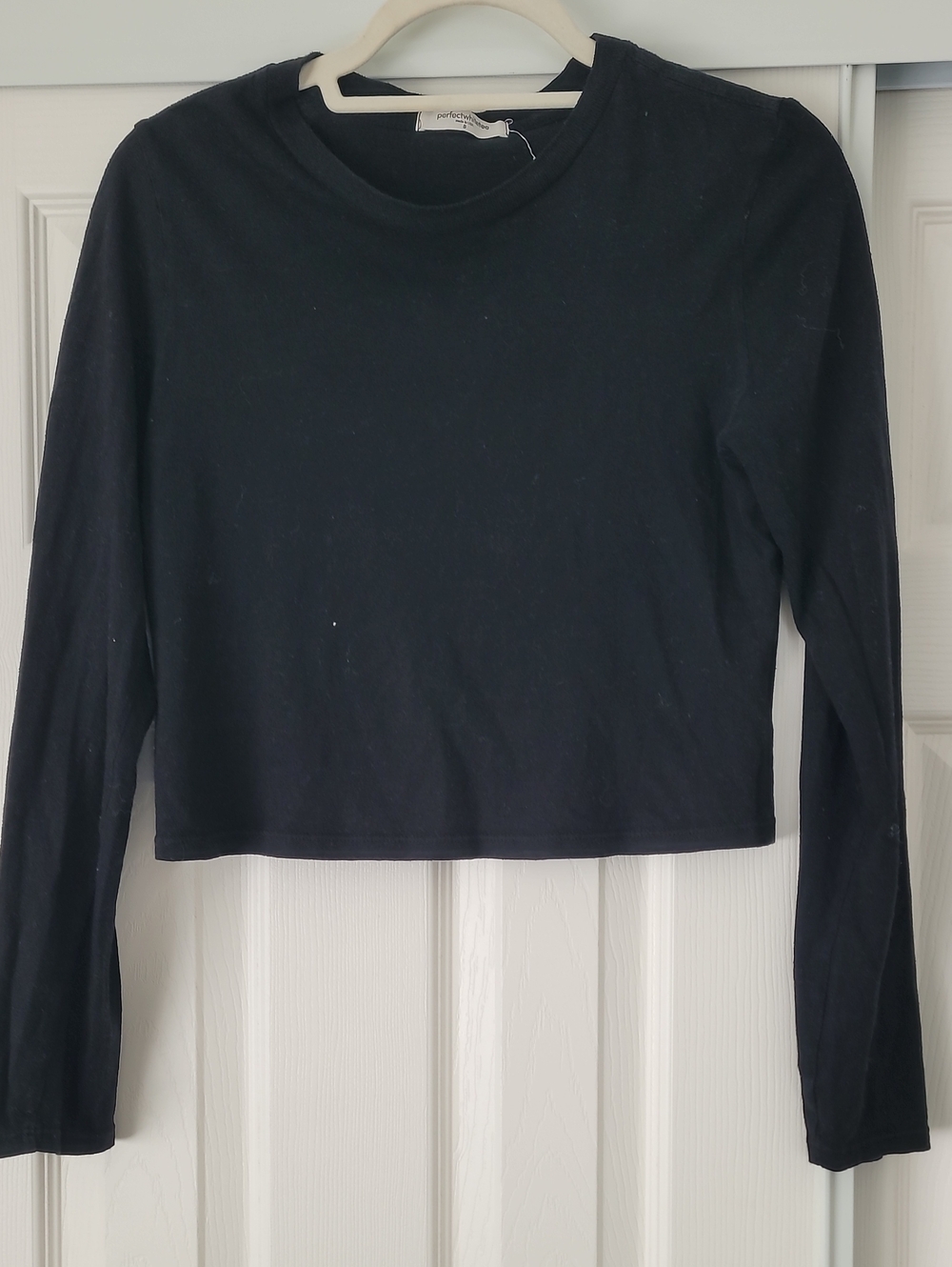 perfectwhitetee Black Long Sleeve Crop Crew Top